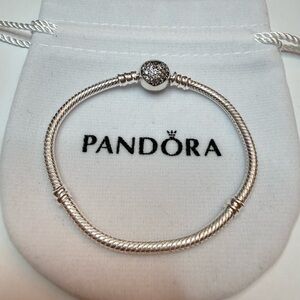 Pandora Moments Sparkling Heart Clasp Snake Chain Bracelet 6.5 inch